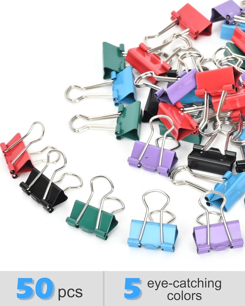 CUARUSUIKA Binder Clips, 50 Pack, 0.75 in Small Paper Clips for Office, (Mixed Color) - Image 2